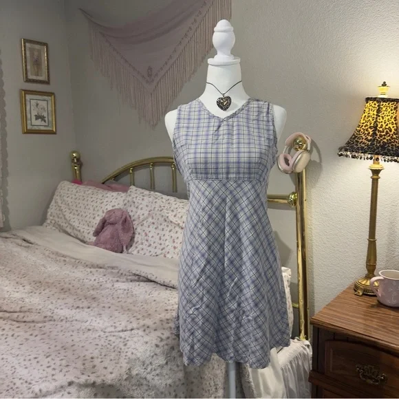 Y2K Blue Plaid Mini Dress - Picture 5 of 11
